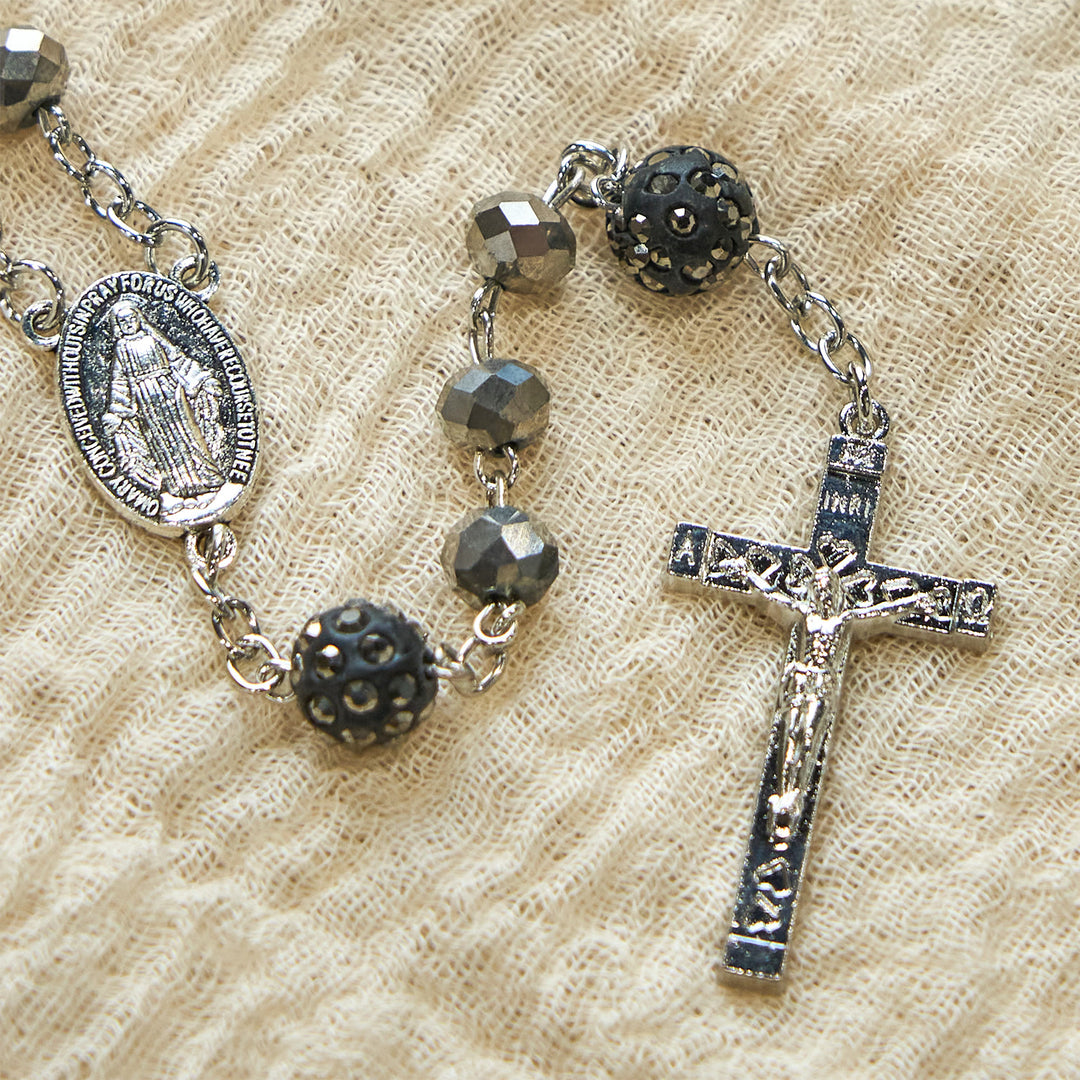 Christianartworkshop Colorful Shiny Black Crystal Radiant Faith Rosary: A Spiritual and Aesthetic Delight