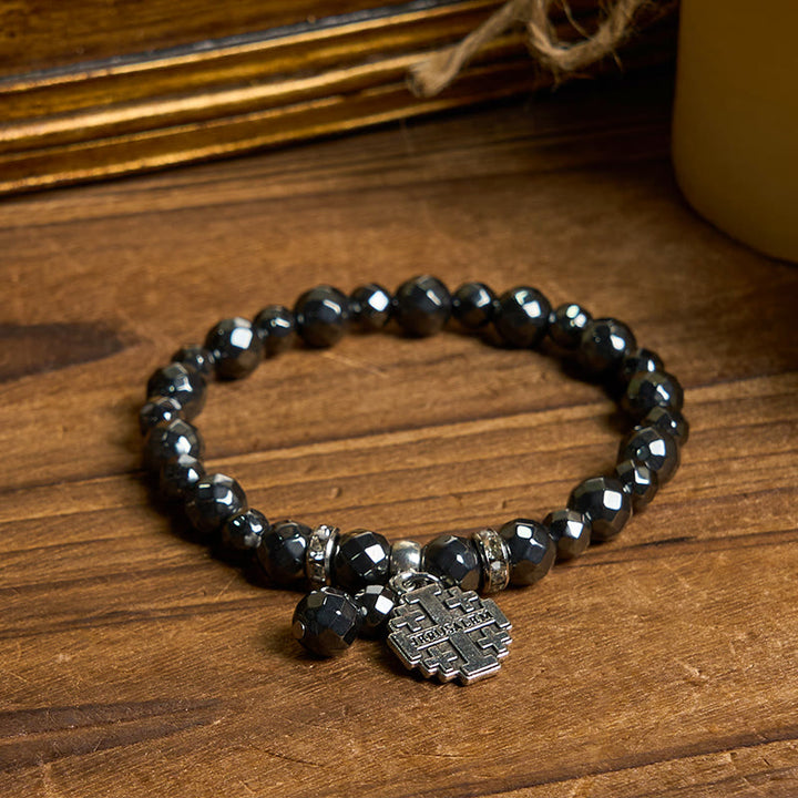 Christianartworkshop Shiny Black Gallstone Jerusalem - Inspired Bracelet: A Symbol of Faith