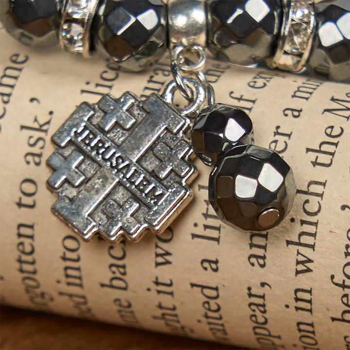 Christianartworkshop Shiny Black Gallstone Jerusalem - Inspired Bracelet: A Symbol of Faith