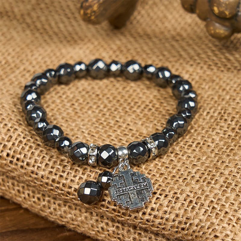 Christianartworkshop Shiny Black Gallstone Jerusalem - Inspired Bracelet: A Symbol of Faith