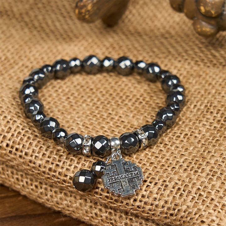 Christianartworkshop Shiny Black Gallstone Jerusalem - Inspired Bracelet: A Symbol of Faith