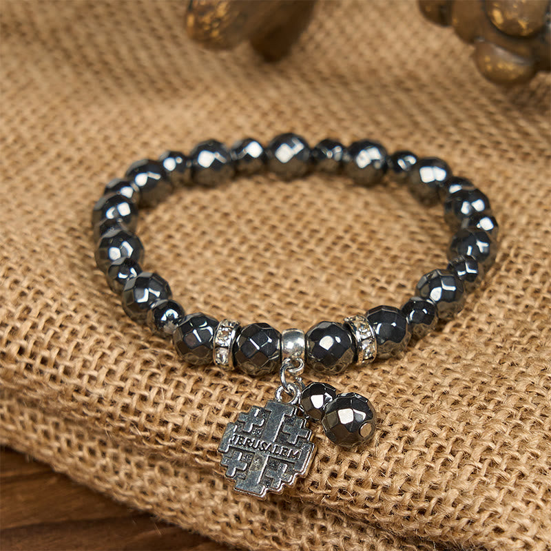 Christianartworkshop Shiny Black Gallstone Jerusalem - Inspired Bracelet: A Symbol of Faith