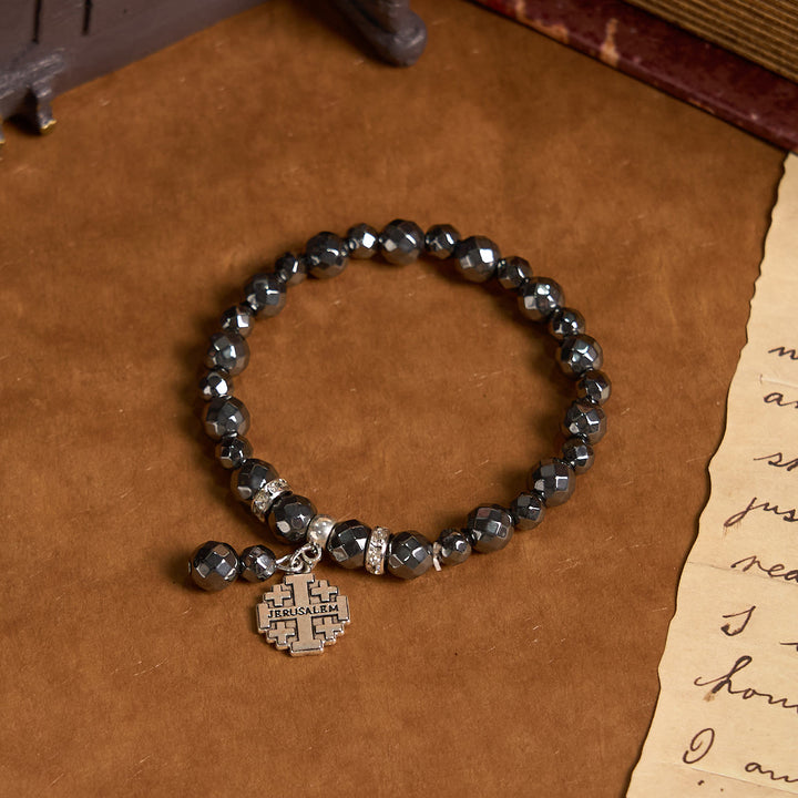 Christianartworkshop Shiny Black Gallstone Jerusalem - Inspired Bracelet: A Symbol of Faith