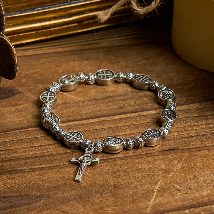Christianartworkshop Our Lady Medal Sacred Symbol Crucifix Metal Bracelet: A Token of Devotion - image 1