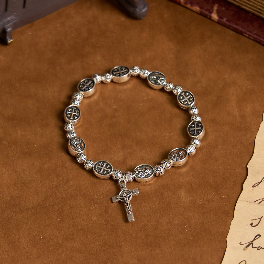 Christianartworkshop Our Lady Medal Sacred Symbol Crucifix Metal Bracelet: A Token of Devotion - Metal - image 0