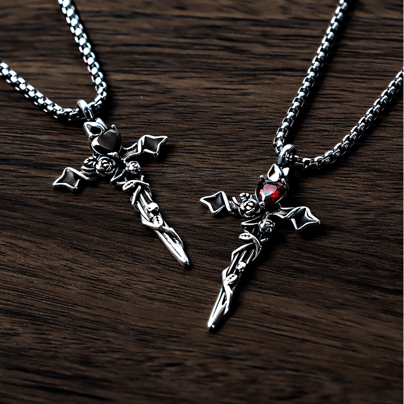 Christianartworkshop 999 Sterling Silver 2colors Thorn Rose Crucifix Necklace: A Fusion of Gothic Elegance and Dark Romance - Black - image 1