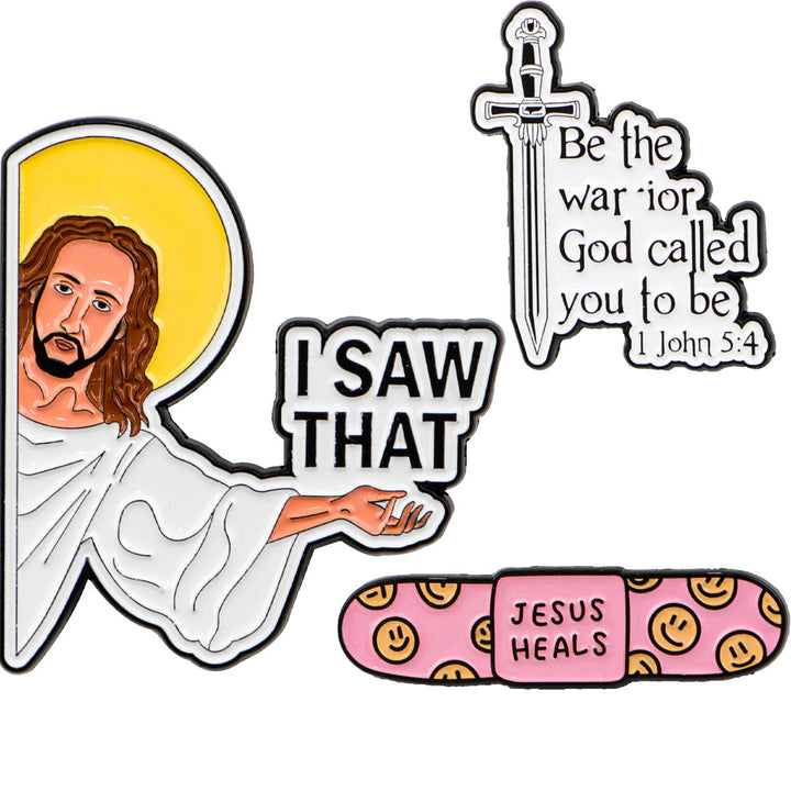 Christianartworkshop 3styles Jesus Quote Cartoon Metal Brooches: A Blend of Faith and Whimsy - image 3