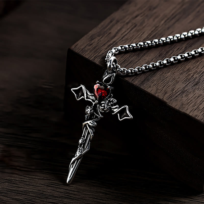 Christianartworkshop 999 Sterling Silver 2colors Thorn Rose Crucifix Necklace: A Fusion of Gothic Elegance and Dark Romance - Red - image 1