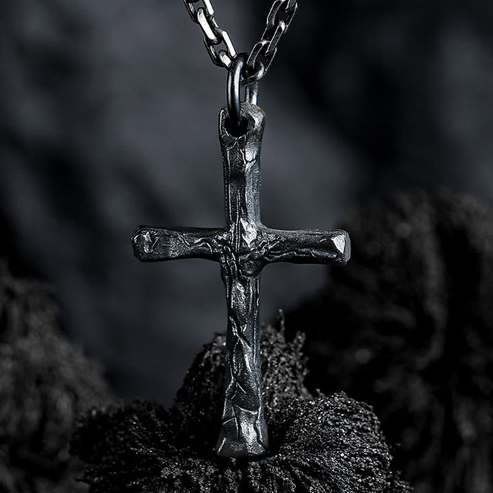 Christianartworkshop 925 Sterling Silver Dark Style Cross Necklace: A Symbol of Faith - 925 Sterling Silver - image 1