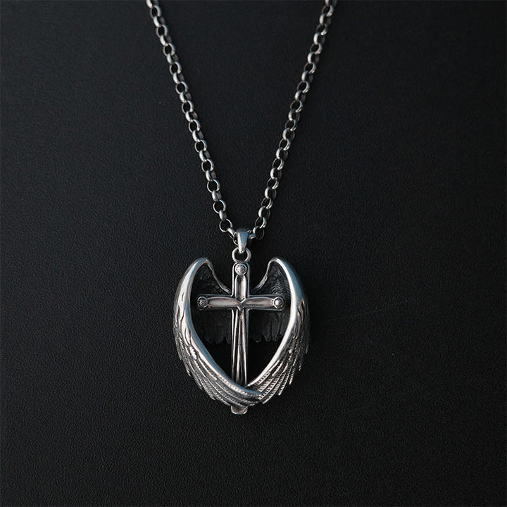 Christianartworkshop 925 Sterling Silver Angel Wings Cross Necklace: Embodying Faith and Celestial Grace - 925 Sterling Silver - image 0