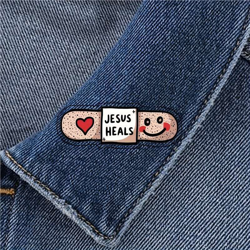 Christianartworkshop "Jesus ​​Heals" Acrylic Heart Band-Aid Brooch: A Symbol of Faith and Comfort - Jesus ​​Heals - image 0