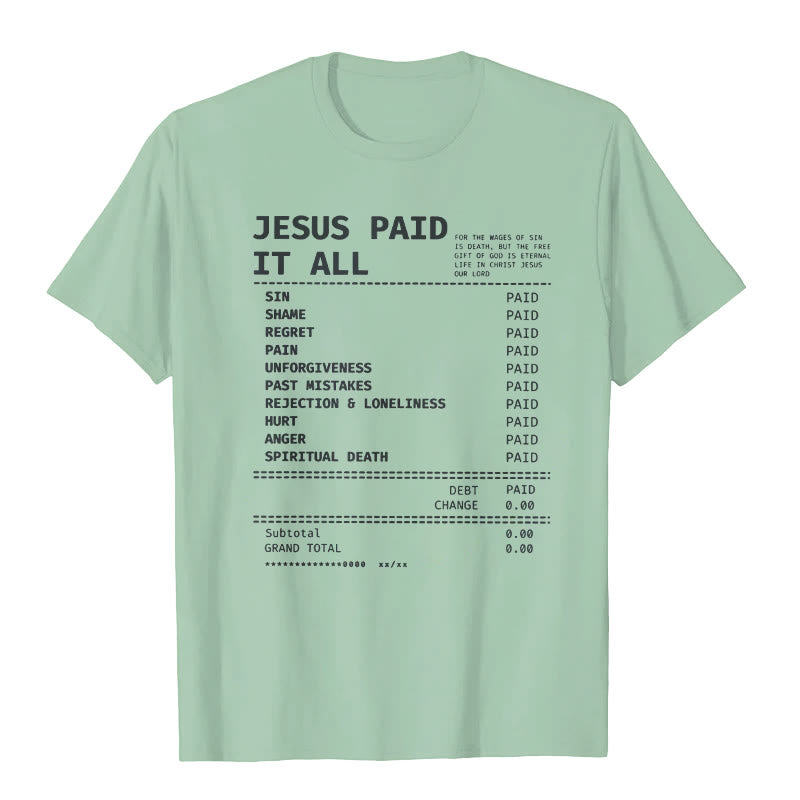 Christianartworkshop Jesus ​​Paid It All T-shirt - Light Green - 2XL - image 8