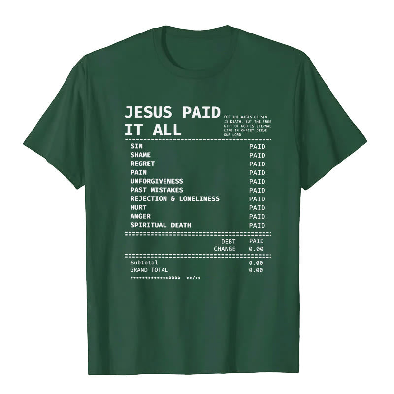 Christianartworkshop Jesus ​​Paid It All T-shirt - Dark Green - 2XL - image 9
