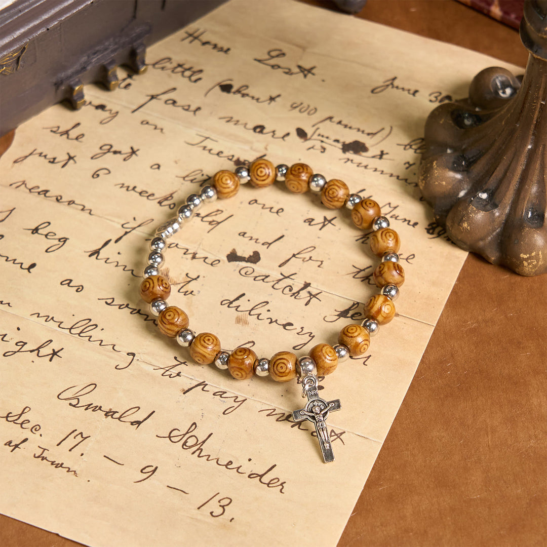 Christianartworkshop Jesus Icon Crucifix Rose Bracelet: Handmade Spiritual Jewelry with Exquisite Craftsmanship - Wood - image 0