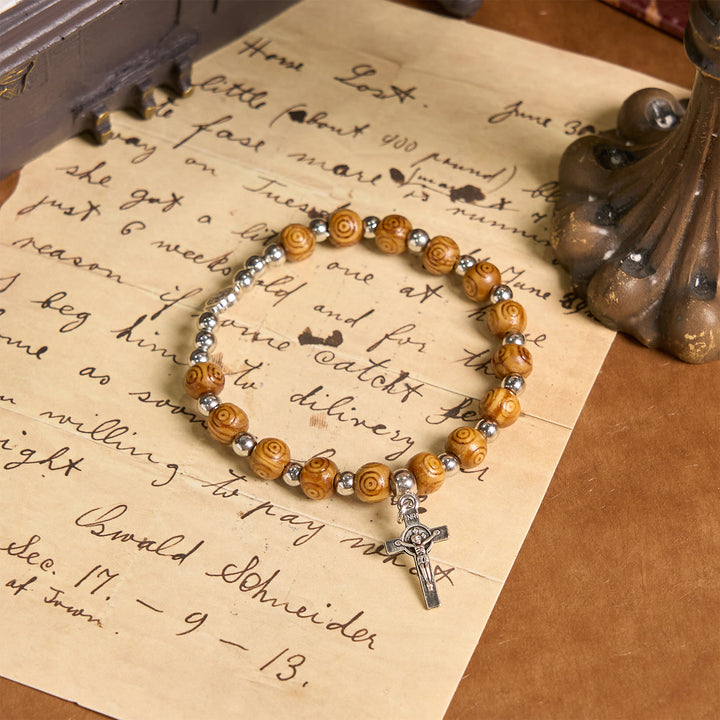 Christianartworkshop Jesus Icon Crucifix Rose Bracelet: Handmade Spiritual Jewelry with Exquisite Craftsmanship - Wood - image 0