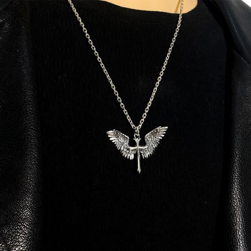 Christianartworkshop 925 Sterling Silver Vintage & Classic Cross Wings Necklace: A Blend of Retro Charm and Divine Grace - image 2