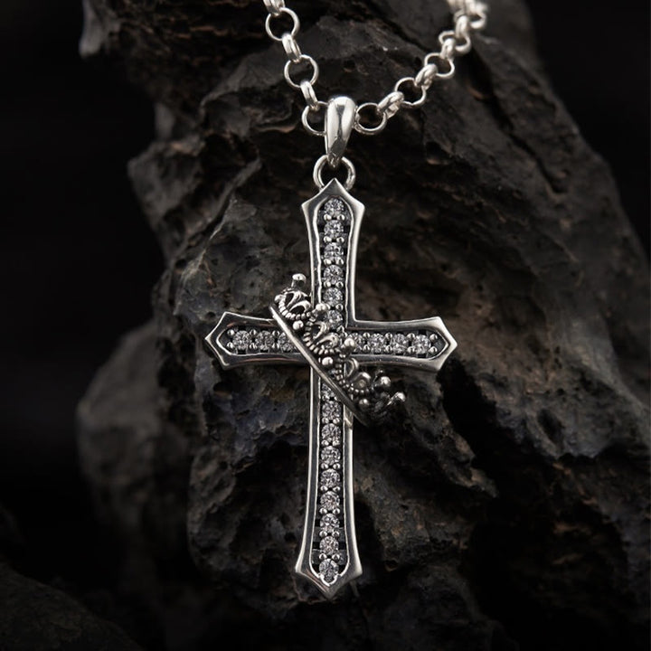 Christianartworkshop 925 Sterling Silver Cross & Crown Necklace: A Blend of Divinity and Royalty - 925 Sterling Silver - image 1