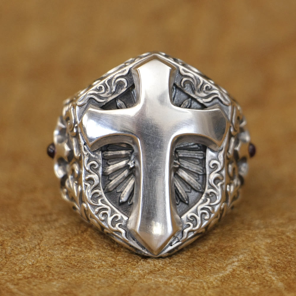 Christianartworkshop 925 Sterling Silver Divine Cross Ring - A Symbol of Spiritual Connection - Suitable for US sizes 8.5-15 - image 0