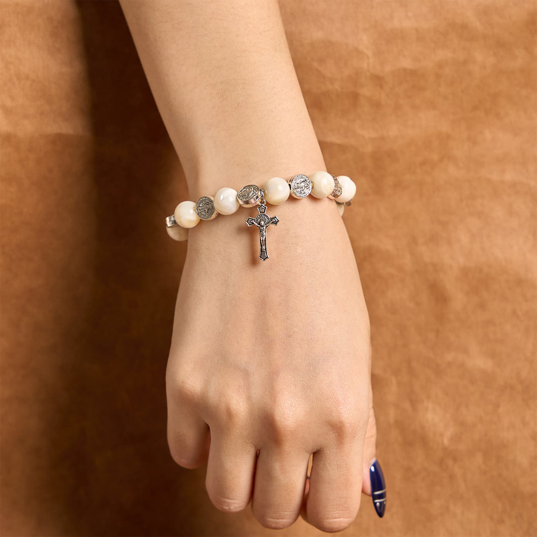 Christianartworkshop White Beads Crucifix Bracelet: A Stylish Token of Devotion - image 1