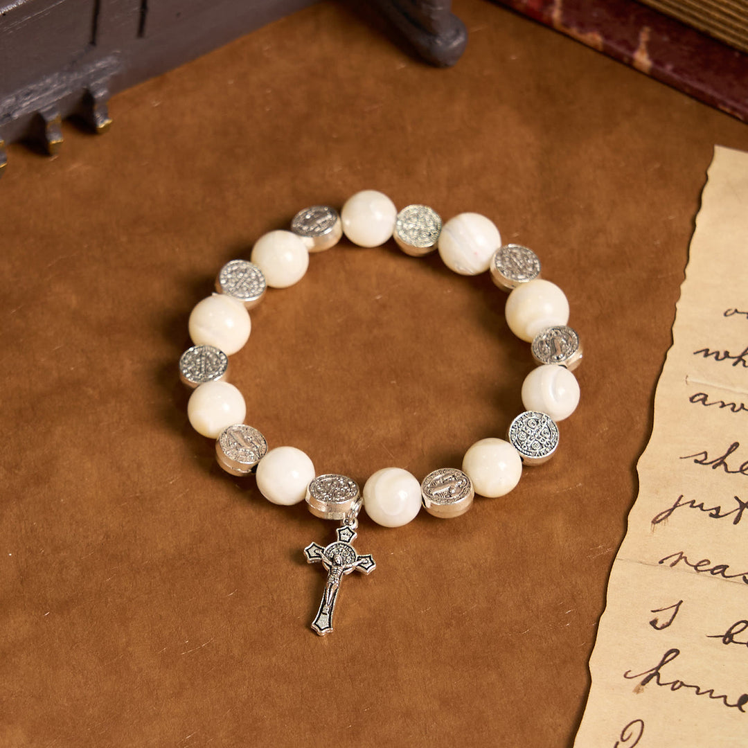 Christianartworkshop White Beads Crucifix Bracelet: A Stylish Token of Devotion