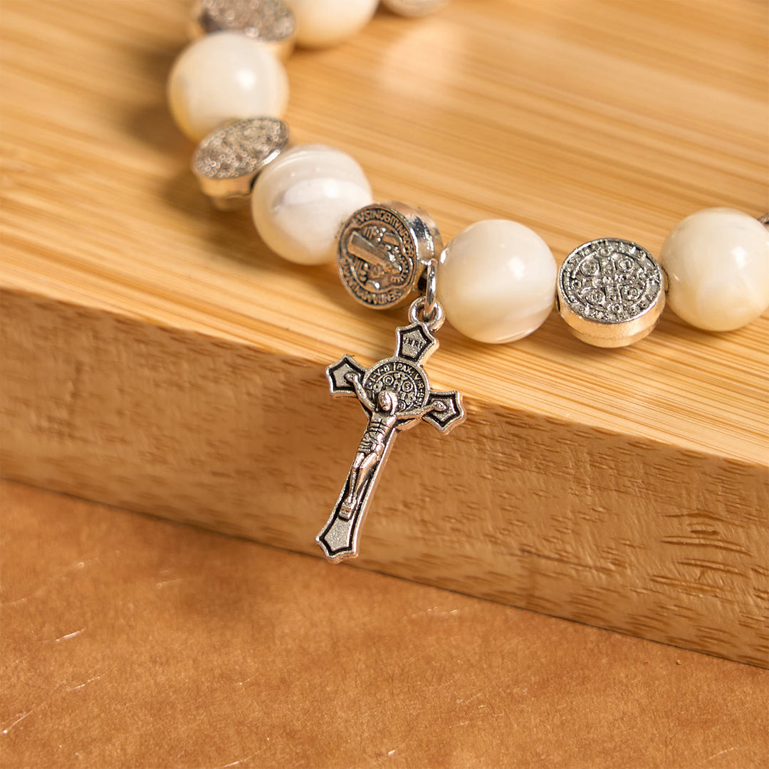 Christianartworkshop White Beads Crucifix Bracelet: A Stylish Token of Devotion - image 5
