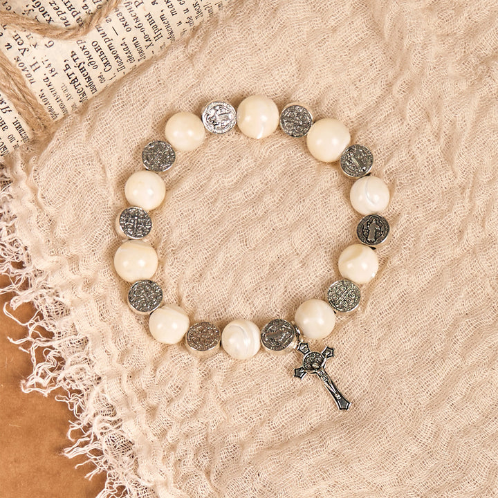 Christianartworkshop White Beads Crucifix Bracelet: A Stylish Token of Devotion - image 4