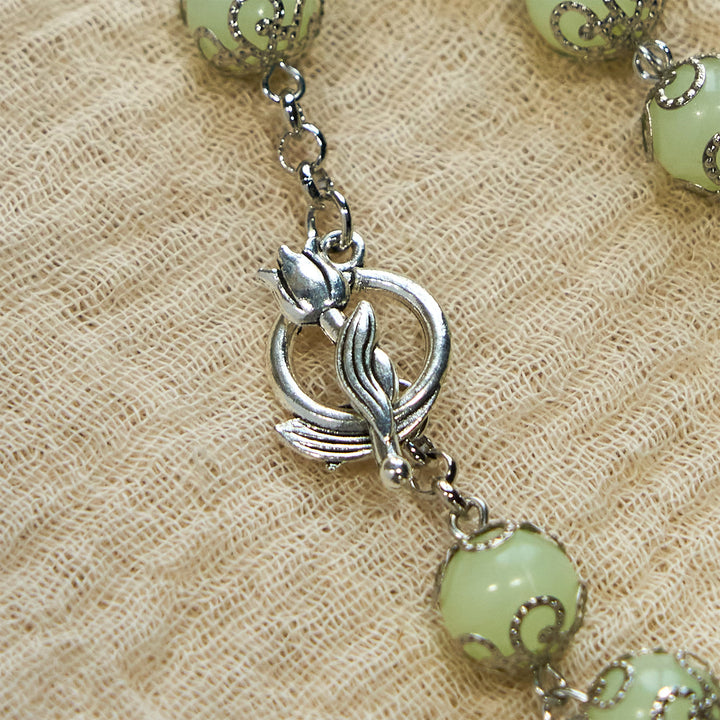 Christianartworkshop Green Beads Crucifix Rose Luminous Bracelet: Dreamy Light of Faith - image 6