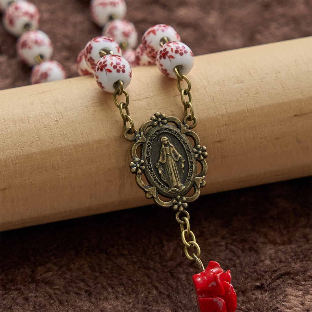 Christianartworkshop PRAYERFUL FAITH:Handmade Rose Cinnabar Beads Rosary with Gift Card - image 8