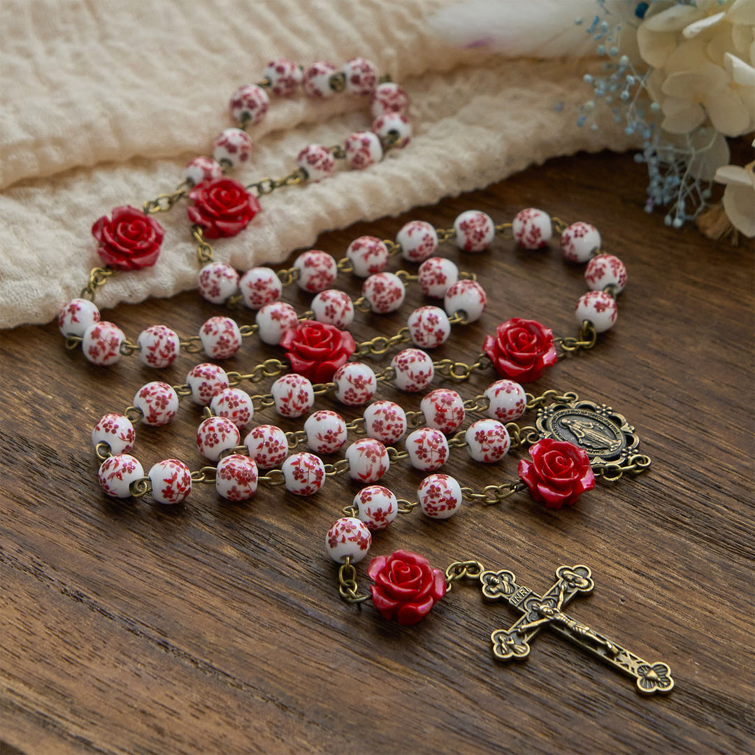 Christianartworkshop PRAYERFUL FAITH:Handmade Rose Cinnabar Beads Rosary with Gift Card - image 4