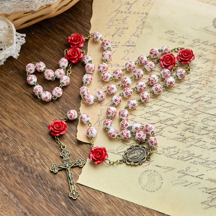 Christianartworkshop PRAYERFUL FAITH:Handmade Rose Cinnabar Beads Rosary with Gift Card - image 6