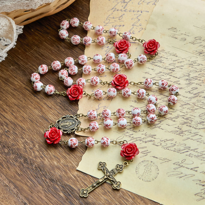 Christianartworkshop PRAYERFUL FAITH:Handmade Rose Cinnabar Beads Rosary with Gift Card - image 5