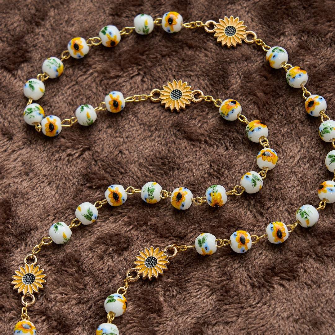 Christianartworkshop Handmade Sunflower-Inspired Rosary: A Divine Creation with Yellow Floral Beads - image 5