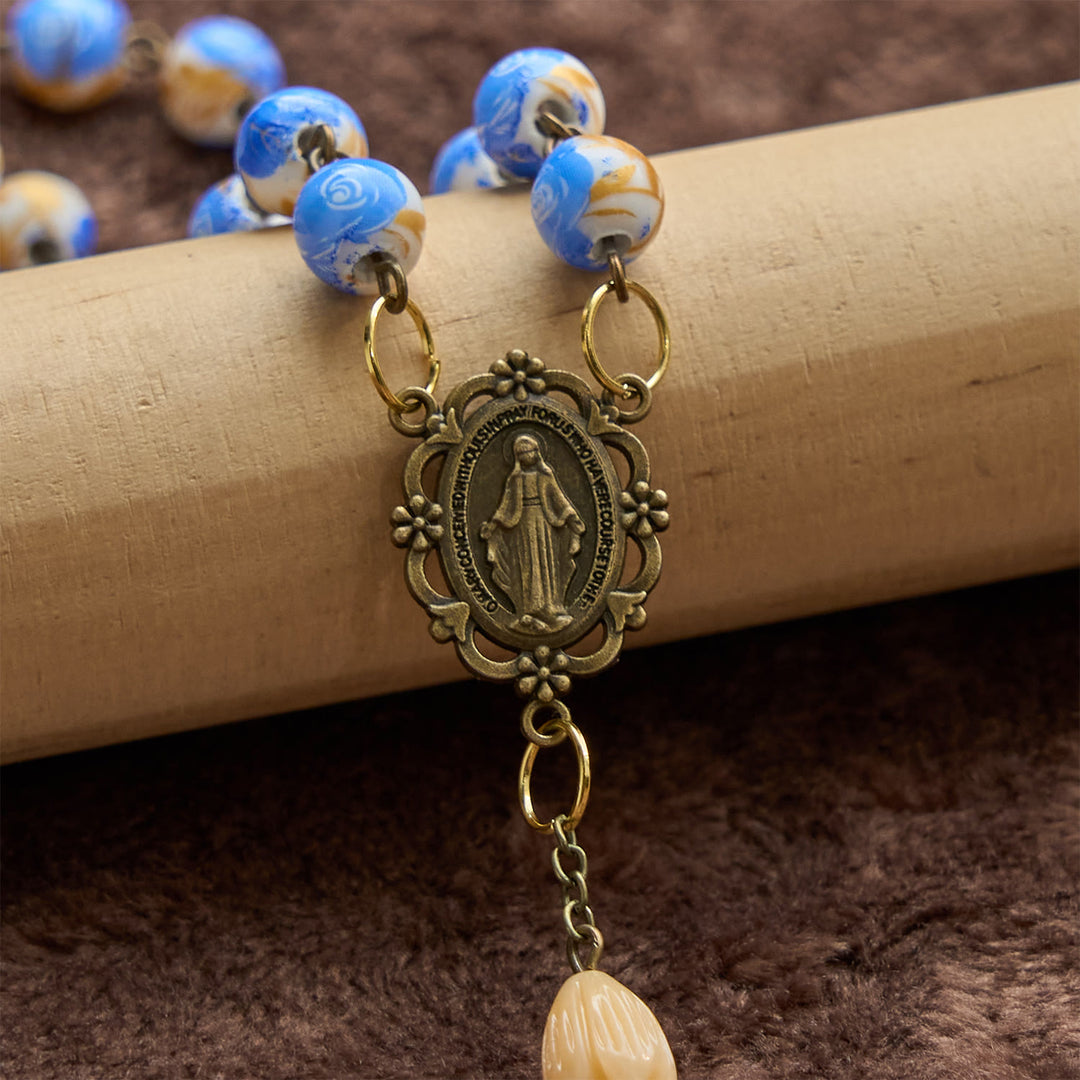 Christianartworkshop Jesus Is The Gift: Handmade Floral Rosary with Blue Rose Beads & Lily of Valley - image 8