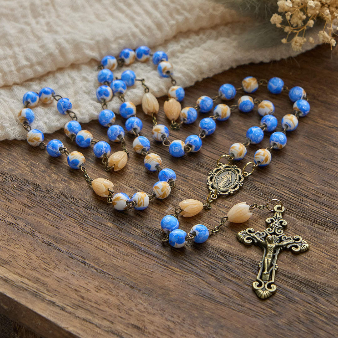 Christianartworkshop Jesus Is The Gift: Handmade Floral Rosary with Blue Rose Beads & Lily of Valley - image 5