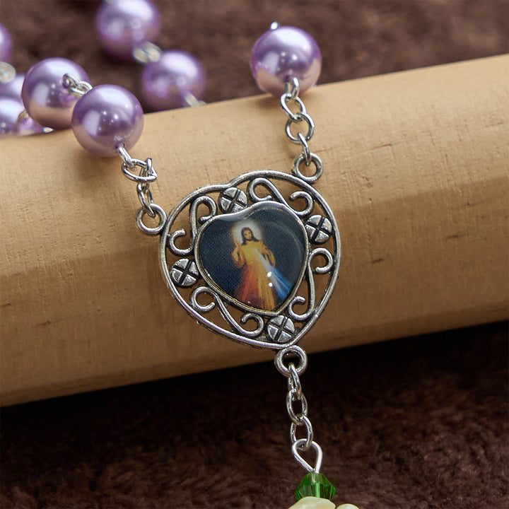 Christianartworkshop PRAYERFUL FAITH: Handmade Purple Pearl & Flower Divine Mercy Rosary with Gift Card - image 7