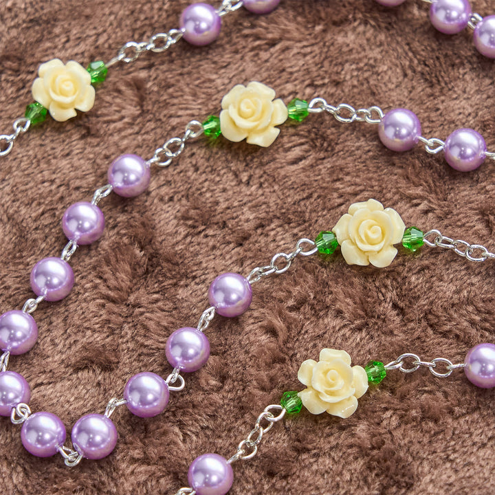 Christianartworkshop PRAYERFUL FAITH: Handmade Purple Pearl & Flower Divine Mercy Rosary with Gift Card - image 9