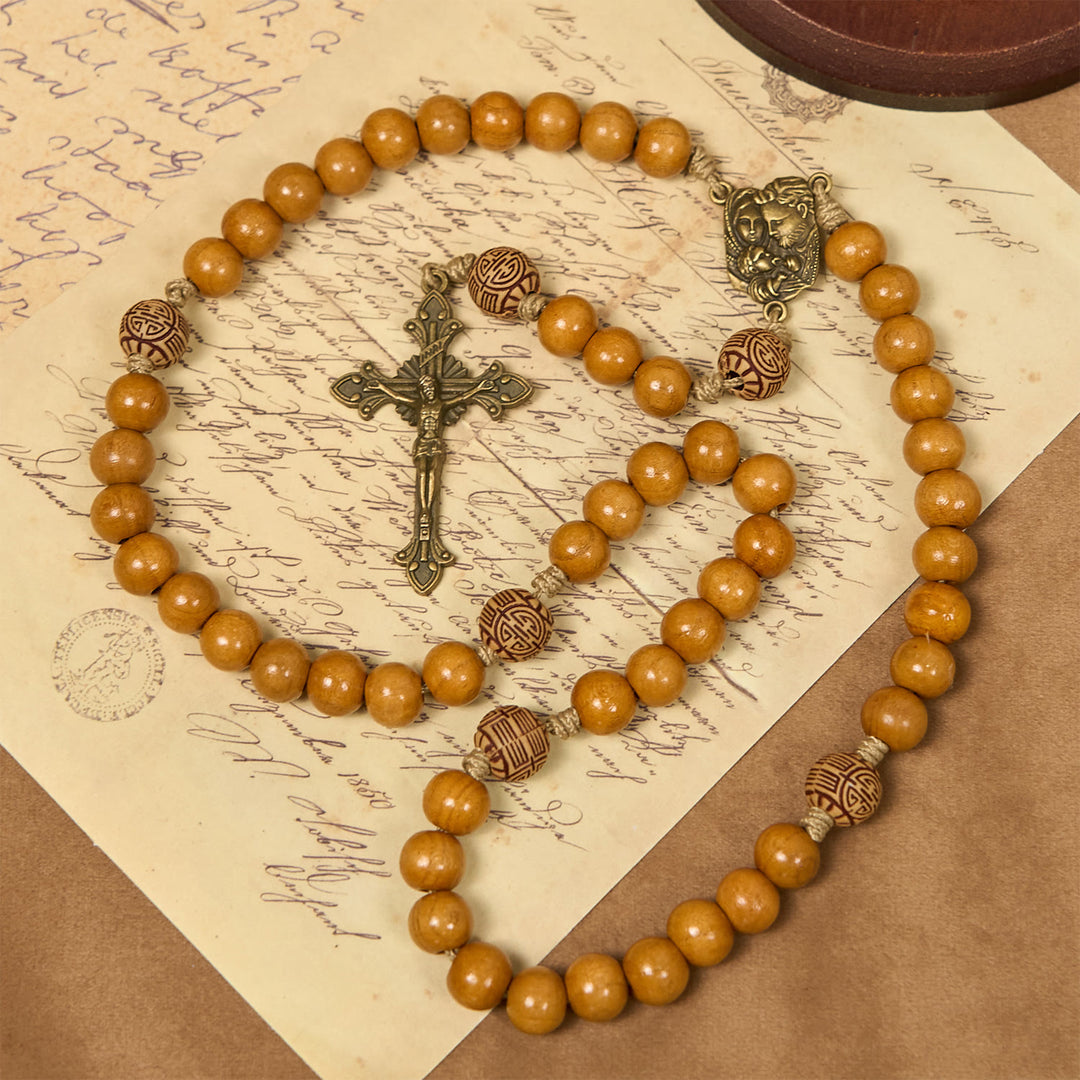 Christianartworkshop Holy Family & Crucifix of 10mm Olive Wood Bead Handmade Rosary for Holy Prayer - Holy Family & Crucifx - image 1