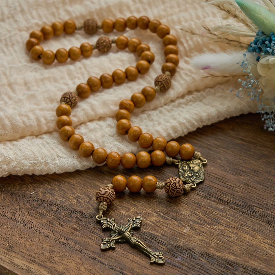 Christianartworkshop Holy Family & Crucifix of 10mm Olive Wood Bead Handmade Rosary for Holy Prayer - image 10