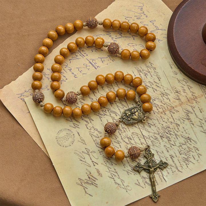 Christianartworkshop Holy Family & Crucifix of 10mm Olive Wood Bead Handmade Rosary for Holy Prayer - image 3