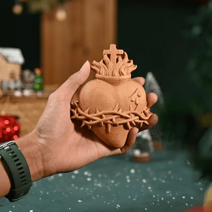 Christianartworkshop Unique Carved Christian Sacred Heart Desktop Ornaments - Log - C - 10cm - image 6