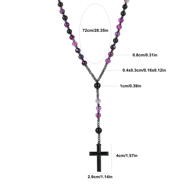 Christianartworkshop 8mm Purple Agate Natural Stone Cross Rosary - image 4