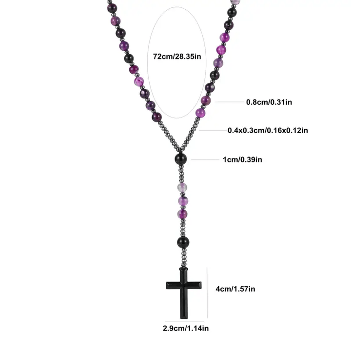 Christianartworkshop 8mm Purple Agate Natural Stone Cross Rosary - image 4