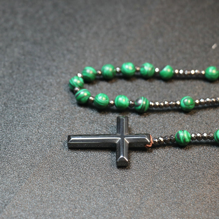 Christianartworkshop 8mm Malachite Beads Iron Gallstone Cross Rosary - image 4
