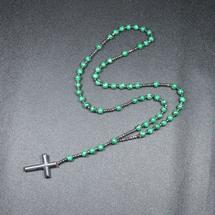 Christianartworkshop 8mm Malachite Beads Iron Gallstone Cross Rosary - image 3