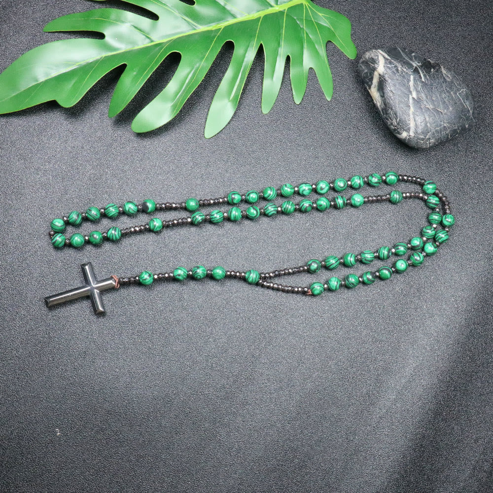 Christianartworkshop 8mm Malachite Beads Iron Gallstone Cross Rosary - image 2