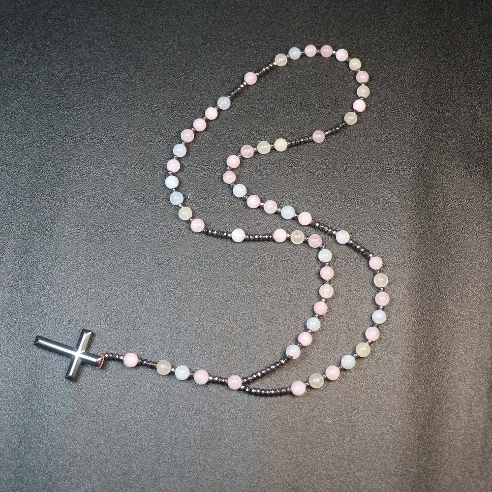 Christianartworkshop 8mm Morganite Beads Iron Gallstone Cross Rosary - image 3