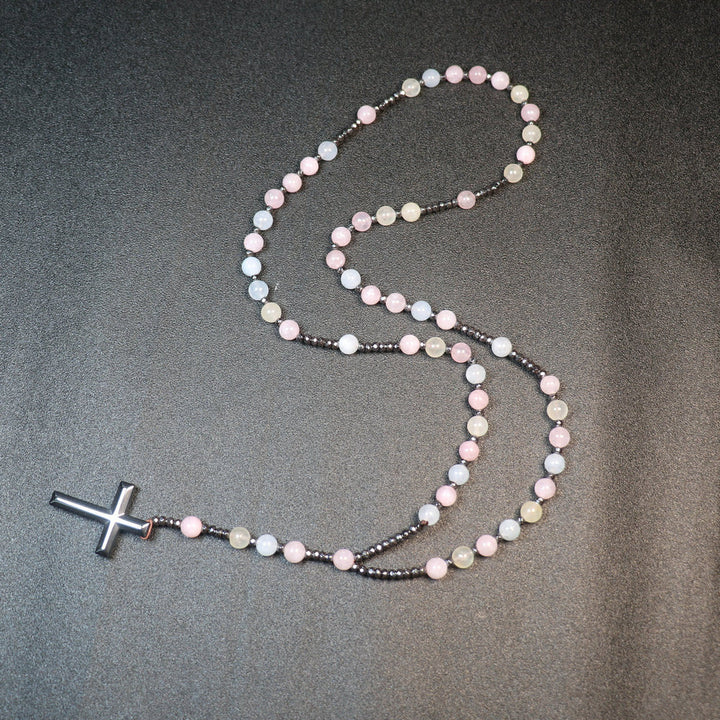 Christianartworkshop 8mm Morganite Beads Iron Gallstone Cross Rosary - image 3