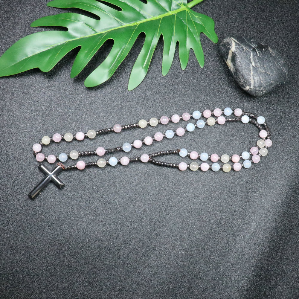 Christianartworkshop 8mm Morganite Beads Iron Gallstone Cross Rosary - image 2