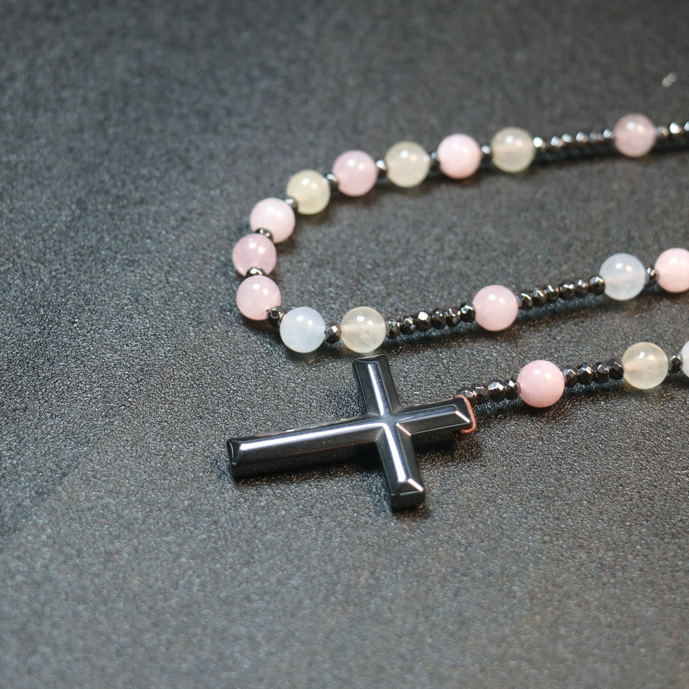 Christianartworkshop 8mm Morganite Beads Iron Gallstone Cross Rosary - image 4