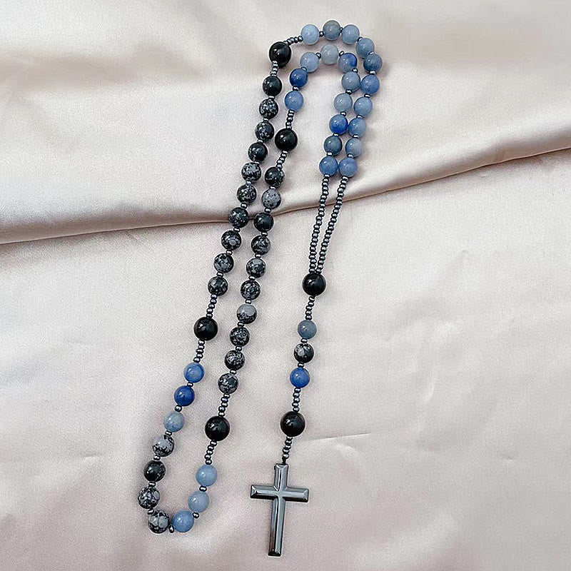 Christianartworkshop 8mm Blue Aventurine Alabaster Beads Cross Rosary - image 3